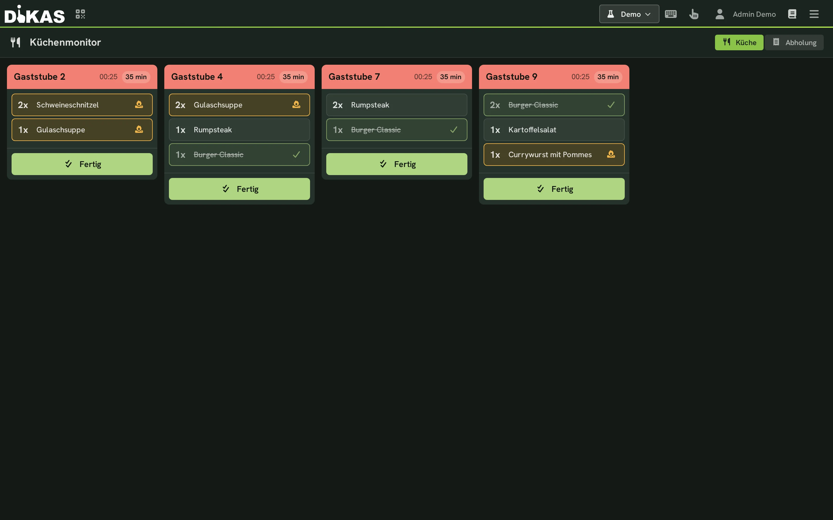 Status „In Zubereitung“: die Küche behält den Überblick