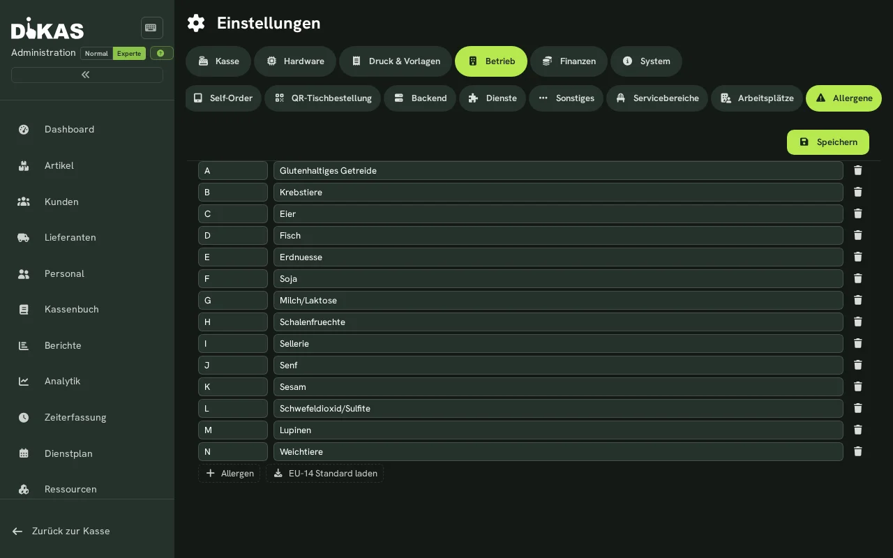 Allergen-Konfiguration in DiKAS