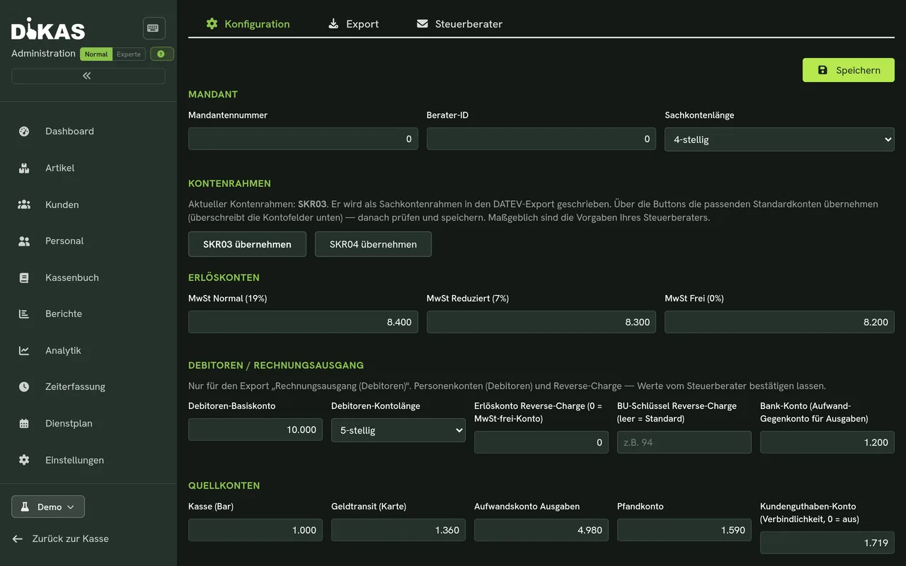 Der Export geht direkt an Ihre Kanzlei – kein Umweg über Excel.